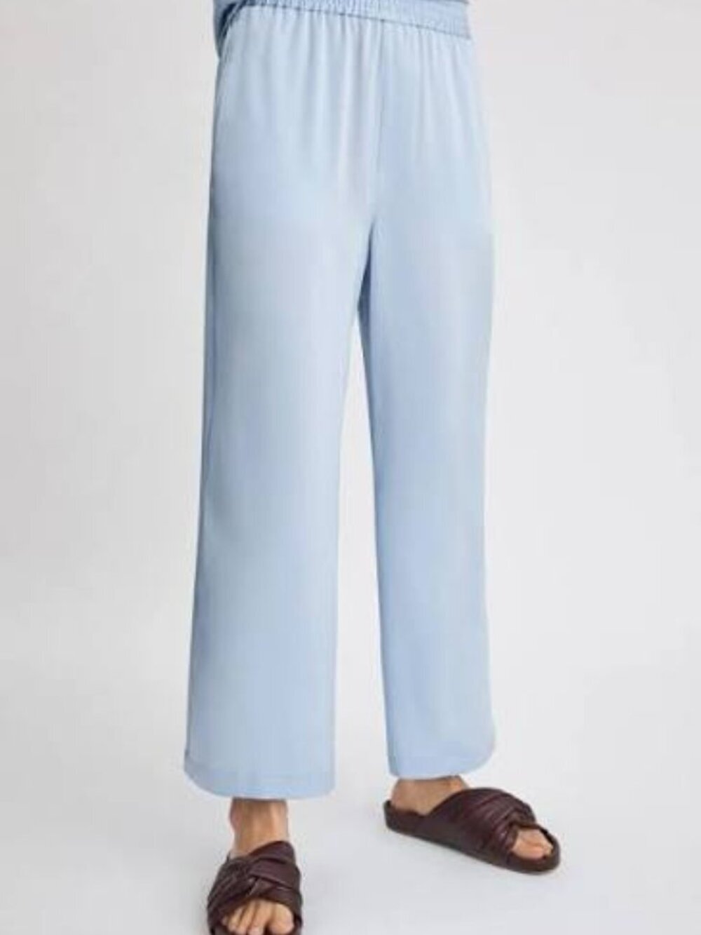 NWT Filippa K Kimberley Trouser Ice Blue Satin Relaxed Pants EU36 US4 MSRP $265